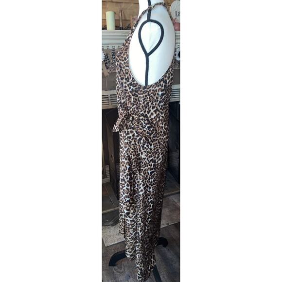 Kendall and Kylie Animal Print Sz S Wrap Dress Ruched Racer back Hi low Maxi - Picture 4 of 10